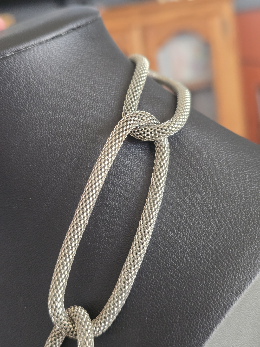Long Textured Link Necklace - Silver Tone - Picture 5 of 7